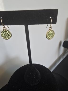 Green Crystal Disc Drop Earrings - Women's Jewelry